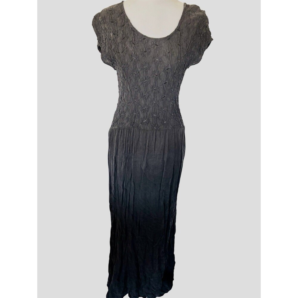 Vtg Y2K Smocked Top Broomstick Skirt Maxi Dress Black Whimsigoth Festival 1 Size